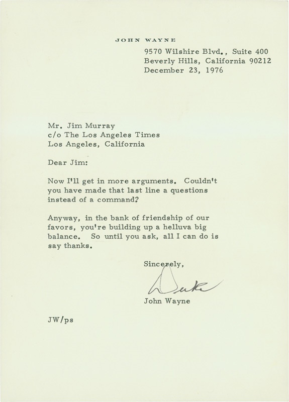 John Wayne Signed Letter and Telegram