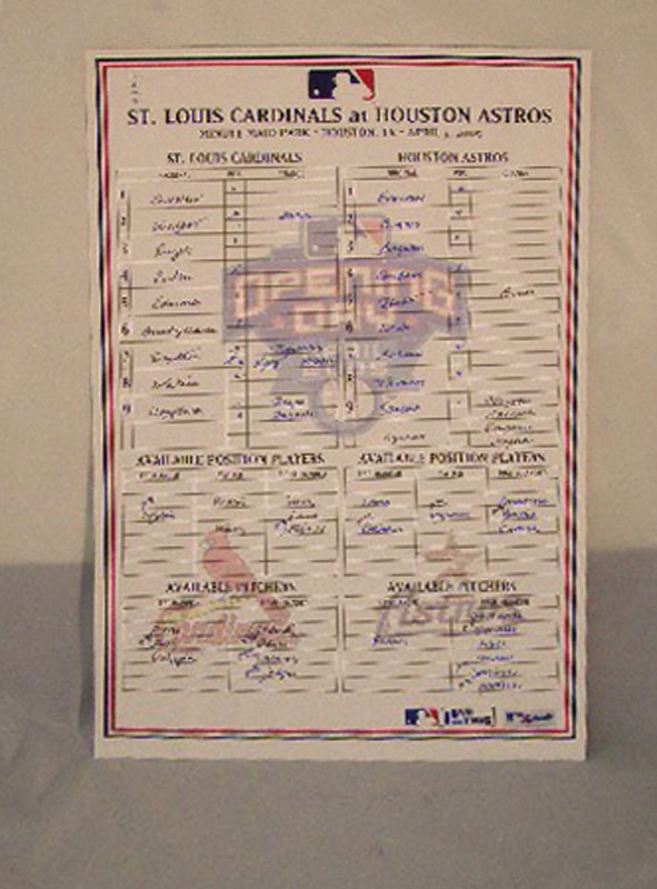 Line Up Card From Opening Day April 5th, 2005 at Minute Maid Park
