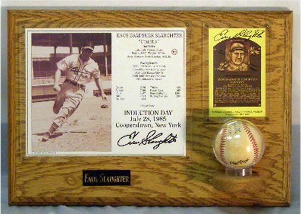 Enos Slaughter Autographed HOF Induction Plaque And Ball