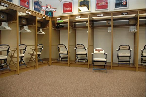 Home Field Advantage - Visitors Clubhouse Lockers with Busch Stadium/Number Plates and Chairs