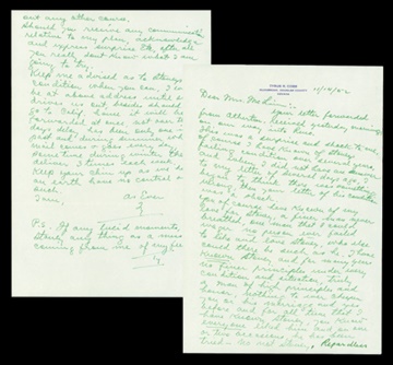 1952 Ty Cobb Handwritten Letter