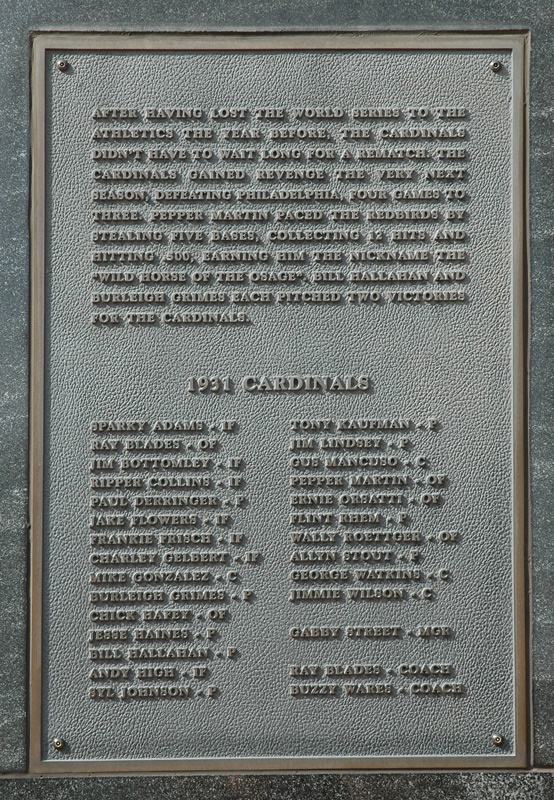 The Facade - Cardinals Winning World Series Pennant, Year Marker and Plaque - 1931