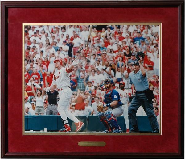 The Business Of Baseball - Two Framed Mark McGwire Photographs Hitting Homers #61 and 62 from  Cardinals Boardroom