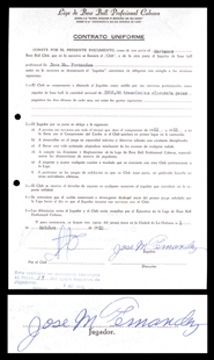 Cuban Baseball - 1952-53 Jose Ma Fernandez Marianao Tigers Contract