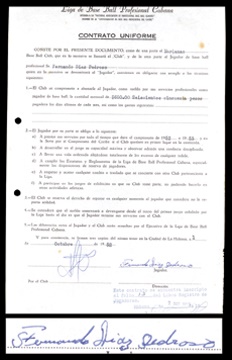 Cuban Baseball - 1952-53 Bicho Pedrosa Marianao Tigers Contract