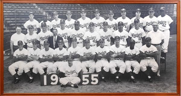 Dodgers - Huge Framed 1955 World Champion Brooklyn Dodgers Team Photo That Hung In Ebbets Field