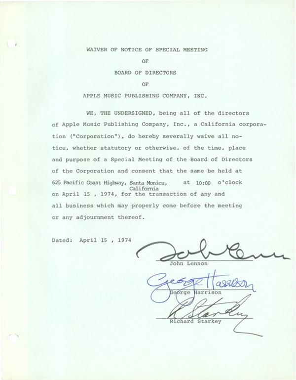 Beatles Autographed Document