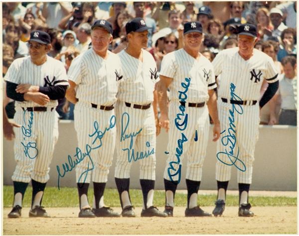 NY Yankees, Giants & Mets - Yankees Old Timers Signed Photo With Mantle, 
DiMaggio & Maris