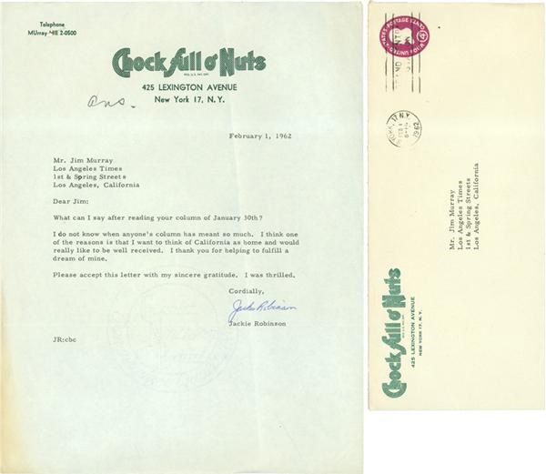 1962 Jackie Robinson TLS To Jim Murray