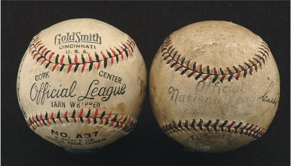 Autographed Baseballs - Gabby Hartnett Vintage Single And 1930’s Compilation Baseball With Joe DiMaggio