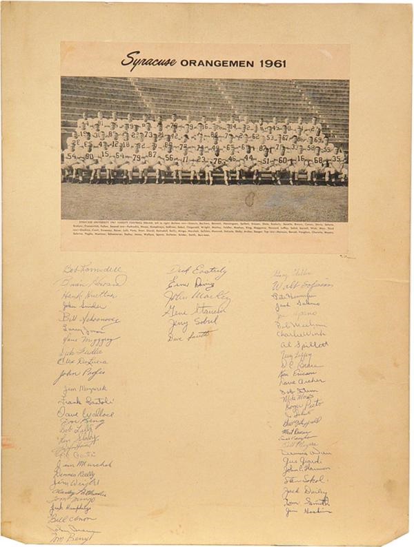 Football - 1961 Syracuse Signed Team Display With Ernie Davis