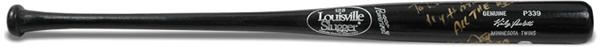 Baseball Equipment - Kirby Puckett Signed Game Bat To Rod Carew (34.5”)