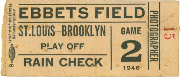 Dodgers - 1946 National League Playoff Game Ticket Stub