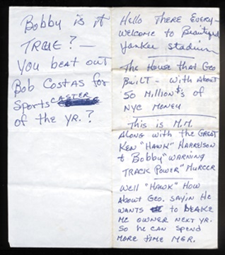 NY Yankees, Giants & Mets - 1988 Mickey Mantle Yankee Stadium Handwritten Speech