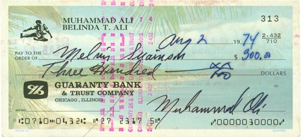 Muhammad Ali & Boxing - Muhammad Ali Signed Personal Check From 1974
