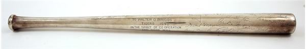 Baseball Awards - 1940 World Series Detroit Tigers Sterling Silver Presentation Bat