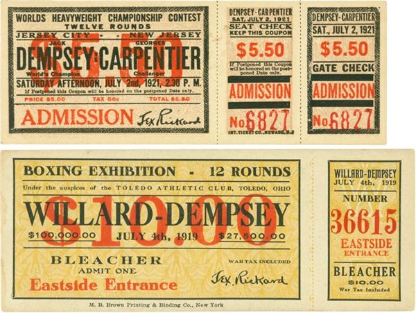 Muhammad Ali & Boxing - Lot Of Two Jack Dempsey Fight Tickets