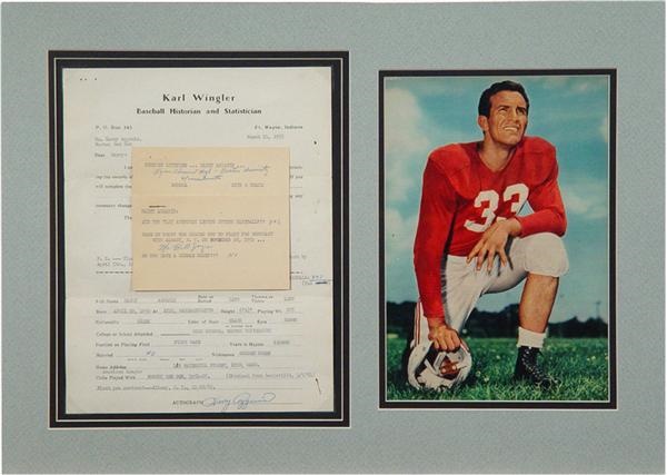 Baseball Autographs - 1955 Harry Agganis Signed Karl Wingler Information Sheet