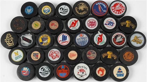 Great Collection Of Game Used Hockey Pucks (87)