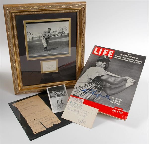 Baseball Autographs - Vintage Baseball Autograph Grouping With Campenella