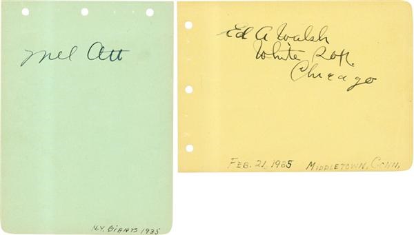Baseball Autographs - Mel Ott And Ed Walsh 
Autographed Album Pages
