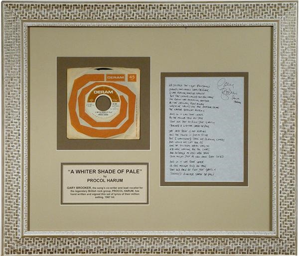 Rock Memorabilia - Whiter Shade Of Pale Hand Written And Signed Lyrics Procol Harum & Gary Brooker