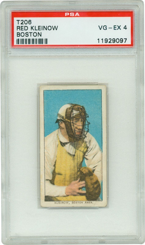 Baseball and Trading Cards - 1909-11 T206 Red Kleinow Boston Variation With Rare Red Hindu Reverse PSA 4 VG/EX