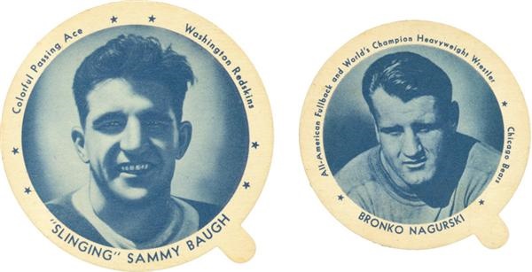 Football - 1938 Sammy Baugh And Bronco Nagurski 
Dixie Cup Ice Cream Lids (2)