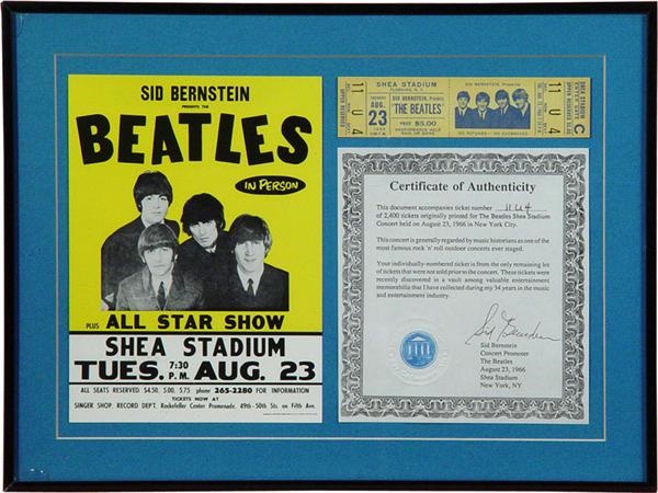 The Beatles - Beatles Unused Concert Ticket From Shea Stadium 1966