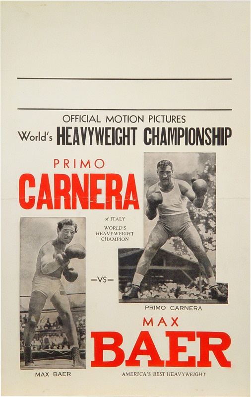 Muhammad Ali & Boxing - Primo Carnera Vs Max Baer 
Boxing Window Card
