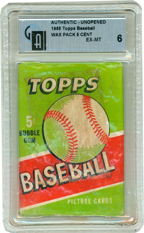 Unopened Material - 1955 Topps Baseball Wax Pack GAI 6 EX-MT