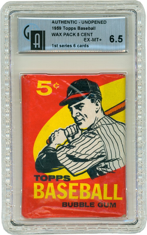 1959 Topps Baseball 1st Series Wax Pack GAI 6.5 (Mantle Series)