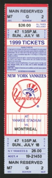 NY Yankees, Giants & Mets - 1999 David Cone Perfect Game Full Ticket