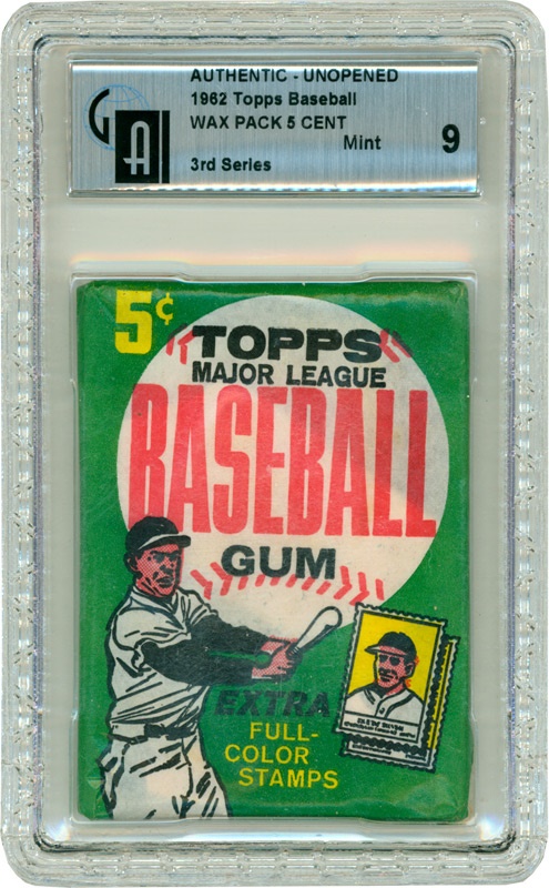 Unopened Material - 1962 Topps Baseball 3rd Series Wax Pack GAI 9 
(Mantle Series)