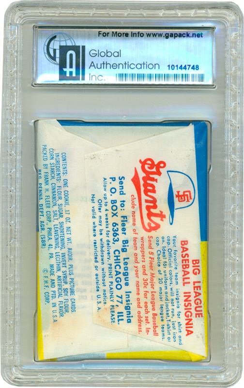 Unopened Material - 1963 Fleer Baseball Wax Pack With Cookie GAI 7.5 
NEAR  MINT+