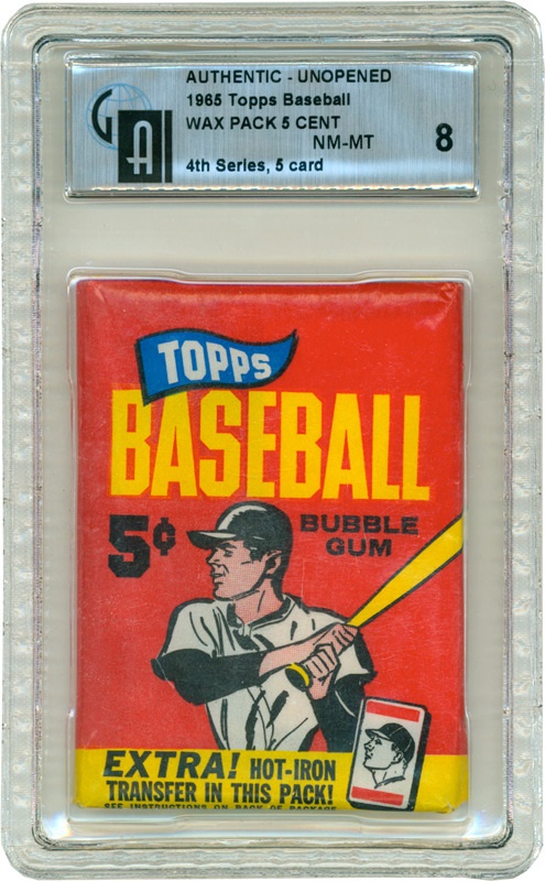 Unopened Material - 1965 Topps Baseball 4th Series Wax Pack GAI 8 (Mantle/Koufax Series)