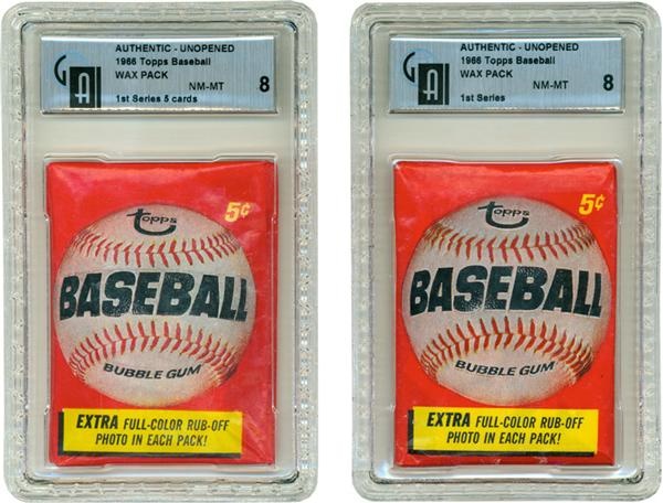 Unopened Material - (2) 1966 Topps Baseball 1st Series Wax Pack GAI 8 
(Mantle/Mays/Koufax Series)