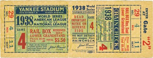 1938 World Series Full Ticket
