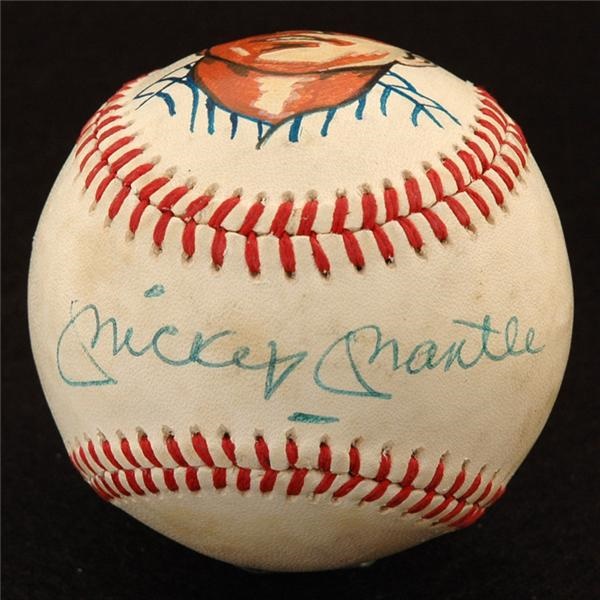 Mantle and Maris - Mickey Mantle Single Signed Painted Baseball