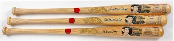 Three Ted Williams Cooperstown Bat Company Famous Players Series Signed Bats