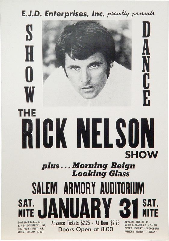Rock Memorabilia - Ricky Nelson Boxing Style Concert Poster 14 x 20” Cardboard