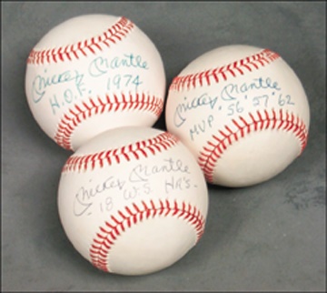 - Mickey Mantle Specially Signed Baseball Collection (3)