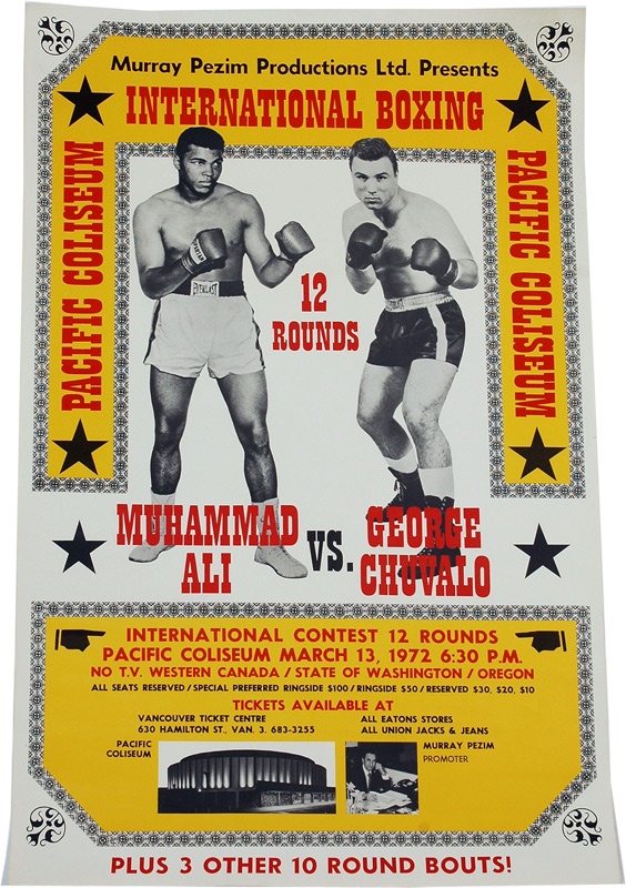 Muhammad Ali & Boxing - 1972 Muhammad Ali Vs. George Chuvalo On Site Fight Poster