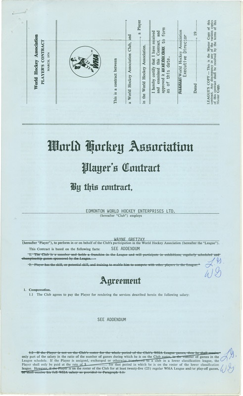 1979 Wayne Gretzky Edmonton Oilers 10 Year Contract