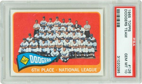 - 1965 Topps #126 Dodger Team PSA 10 Gem Mint (Pop 1 of 1)