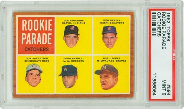 Baseball and Trading Cards - 1962 Topps #594 Rookies W/Bob Uecker PSA 9 Mint