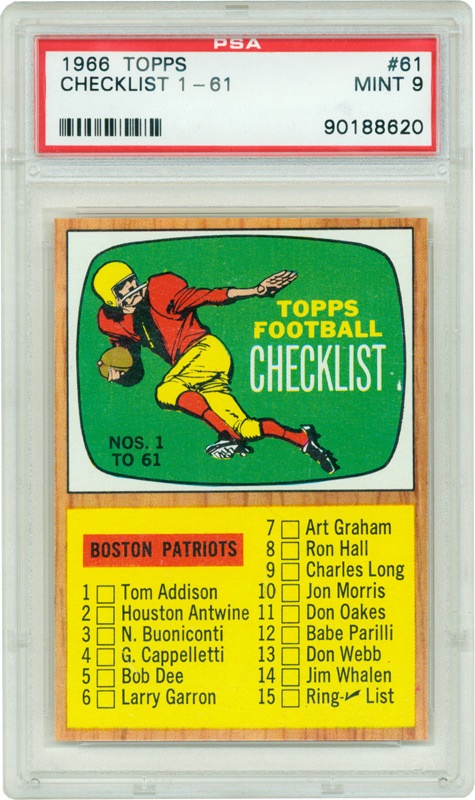 Football Cards - 1966 Topps #61 Checklist #1-61 PSA 9 Mint