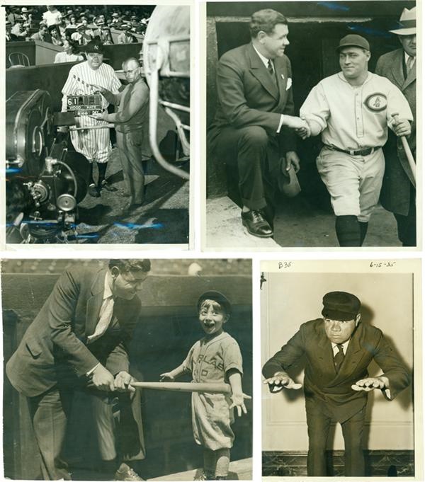 Four Great Babe Ruth Photos (1) W/Hack Wilson