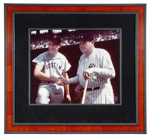 Baseball Autographs - Ted Williams Jumbo Signed Color Photo With Babe Ruth