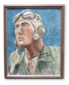 Ted Williams World War II Navy Flier Signed Oil on Canvas